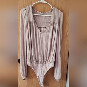 Free People Cream Long Sleeve Cut Out Bodysuit